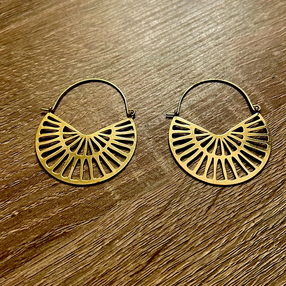 Beautiful gold plated art deco design hoops.